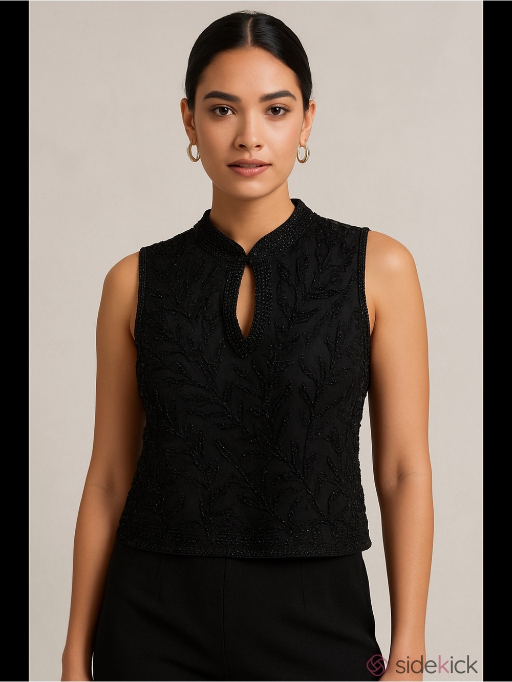 VTG Black Beaded Sleeveless Keyhole Top Boho Maximalist Statement Classy Whimsy